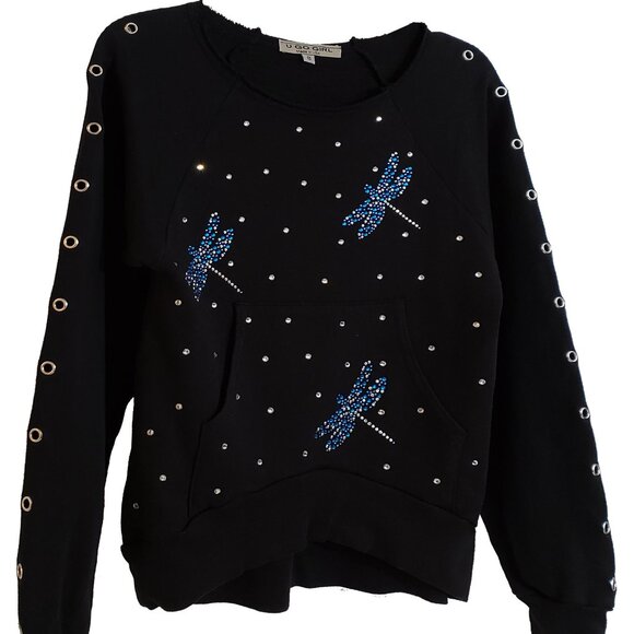Dragonflies Embellished Girl's Black Sweatshirt - Picture 3 of 5